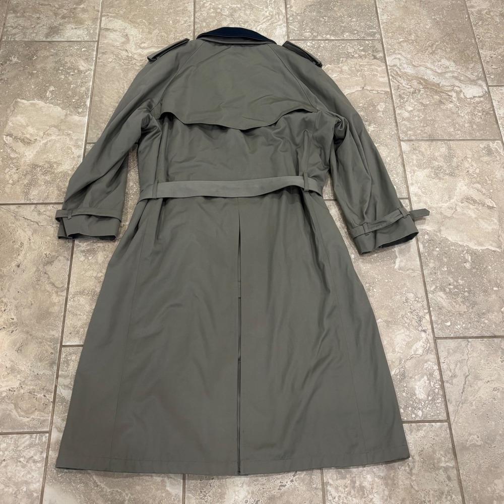 Lauren Ralph Lauren Olive Green Trench Coat with Navy Collar - Picture 10 of 16